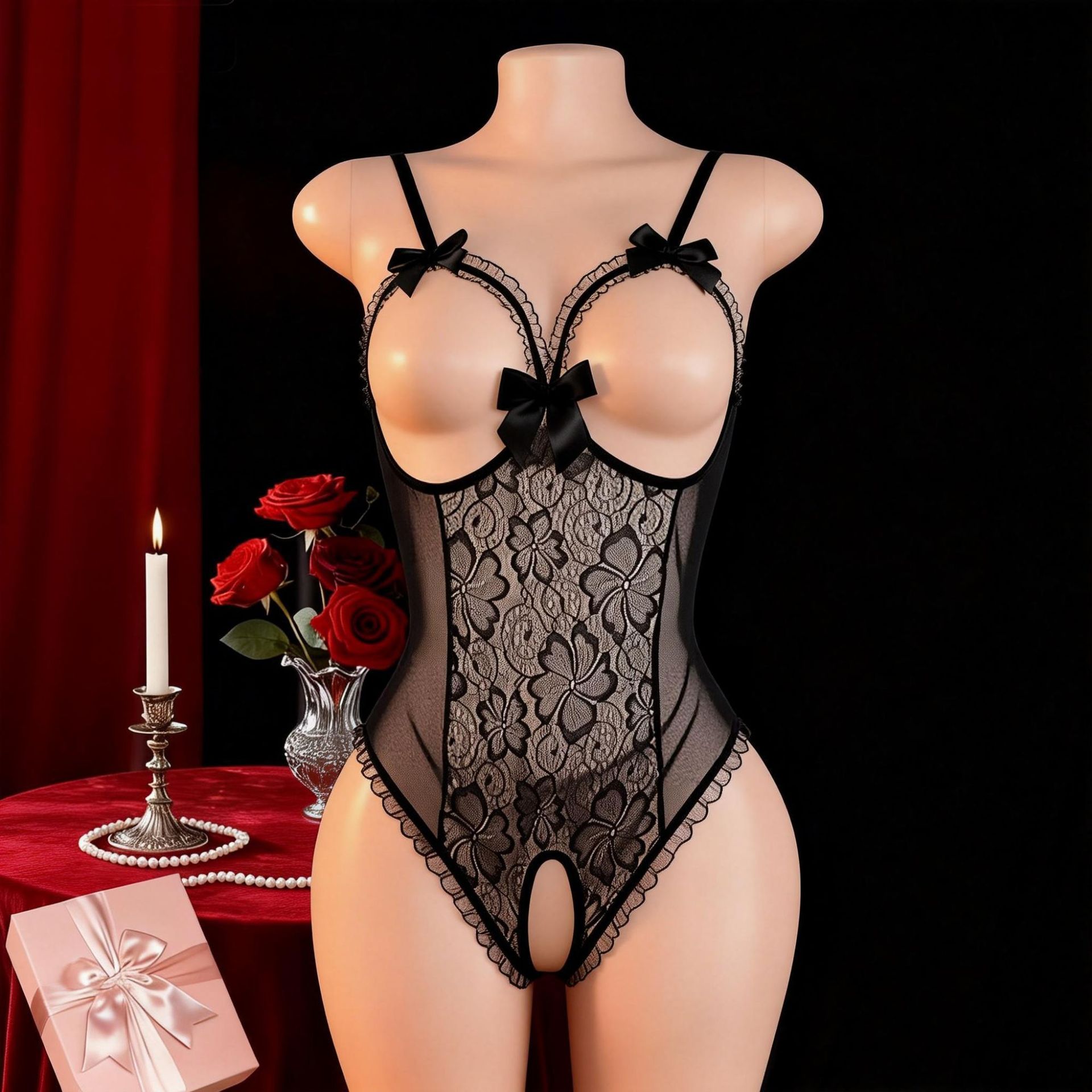 Women Sexy Open Bra Strap Ling - Babydoll Chemise Night ulasan dan harga