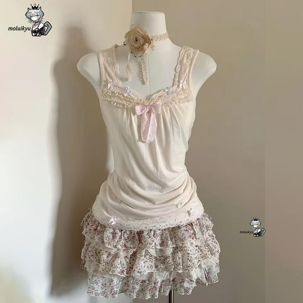 Women Y2K 2Pcs Outfit Set Lace - Cami Top Lace ulasan dan harga