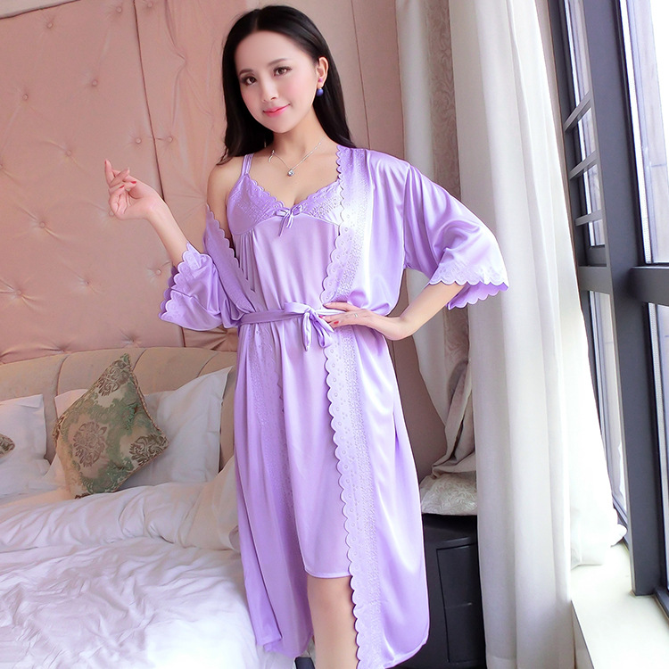 2pcs/Set Women Nightwear Ice S - Robe Silk Women ulasan dan harga